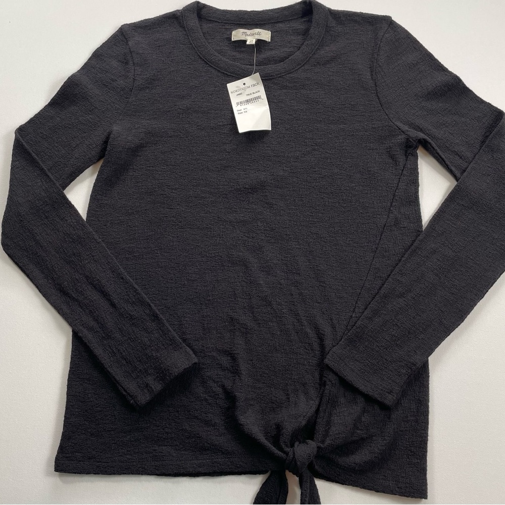 Madewell Black Textured Cotton Tie Front Top XS